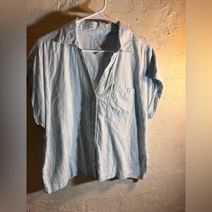 Joie Blue Button Down Shirt linen blend oversized S casual lightweight casual